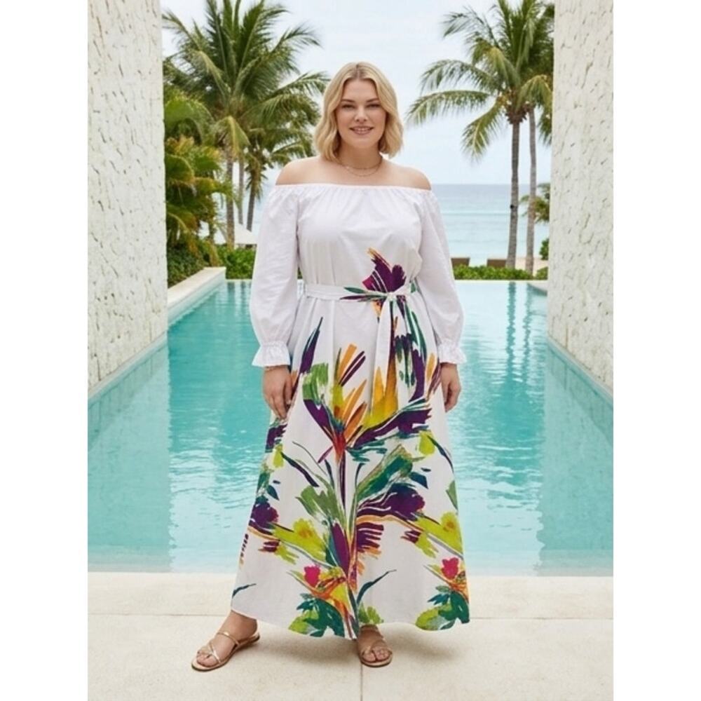New York & Company white floral print maxi dress. Size XL. Ret $100. 100% Cotton